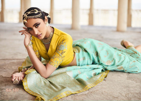 Sky Blue Beautifully Designed Saree with blouse in ,USA Perfect for Indian wedding or party wear for women - ReadyToWearshop