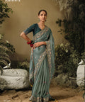 Sky Blue Dola Silk Saree with blouse in USA, Perfect for Indian wedding sequins saree - ReadyToWearshop