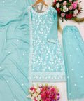 Sky Blue Heavy Chinon Silk Top - Palazzo and Dupatta Set Fully Stitched For Women - ReadyToWearshop