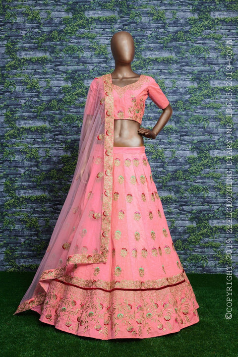 Take the route of elegance with this splendid ensemble in pastel. Color, material & work Lehenga choli for women - ReadyToWearshop