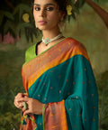 Teal Blue Brasso Silk Indian saree with blouse in USA, Perfect for Indian Daily wear, partywear sequins saree - ReadyToWearshop