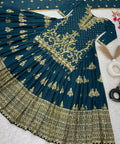 Teal Blue Chinnon Silk With Heavy Embroidery Sequence Work Top - Plazo And Dupatta Set With Fully Stitched Ready To Wear Collection For Women - ReadyToWearshop