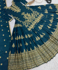 Teal Blue Chinnon Silk With Heavy Embroidery Sequence Work Top - Plazo And Dupatta Set With Fully Stitched Ready To Wear Collection For Women - ReadyToWearshop