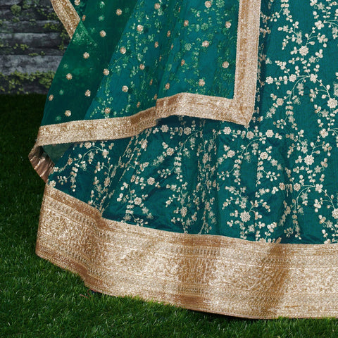 Teal Blue Elegant Comes along with unstitched embroidered art silk blouse piece and soft netted embroidered dupatta For Women - ReadyToWearshop