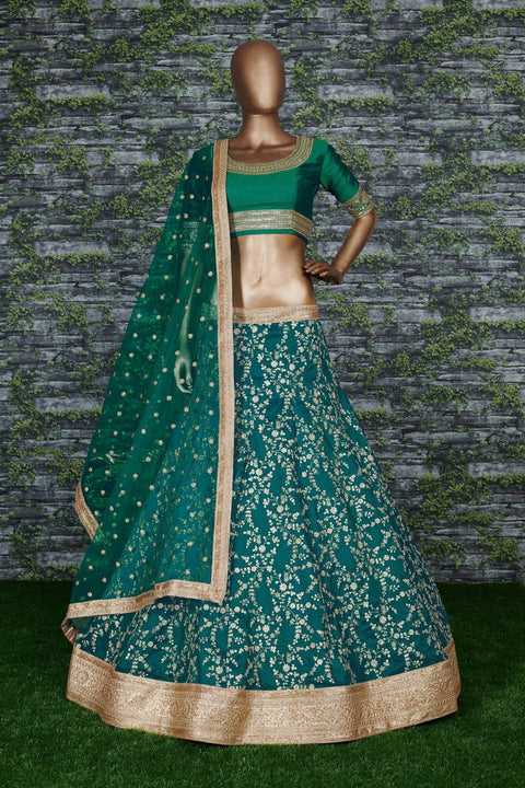 Teal Blue Elegant Comes along with unstitched embroidered art silk blouse piece and soft netted embroidered dupatta For Women - ReadyToWearshop