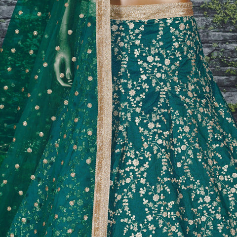 Teal Blue Elegant Comes along with unstitched embroidered art silk blouse piece and soft netted embroidered dupatta For Women - ReadyToWearshop