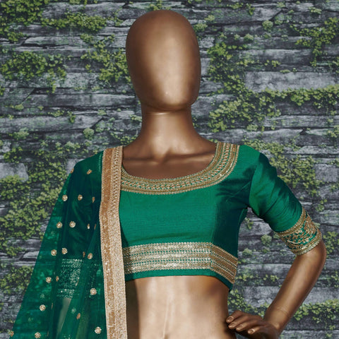 Teal Blue Elegant Comes along with unstitched embroidered art silk blouse piece and soft netted embroidered dupatta For Women - ReadyToWearshop