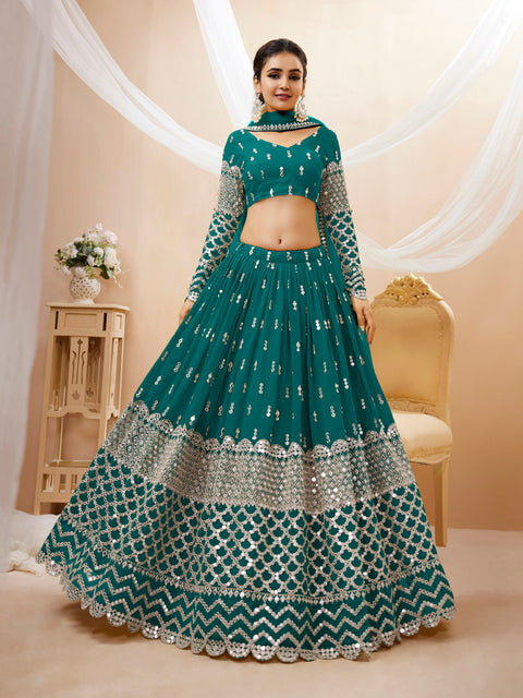 Charming Teal Blue Wedding wear Heavy Lehenga Choli for Women with Dupatta Sequence Lehenga Choli In USA