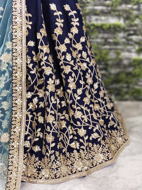 The Navy Blue Lehenga set is Adorned with Colourful Resham Embroidery on the Blouse and Lehenga for women. - ReadyToWearshop