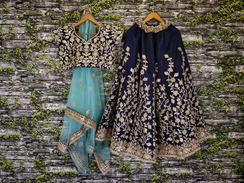 The Navy Blue Lehenga set is Adorned with Colourful Resham Embroidery on the Blouse and Lehenga for women. - ReadyToWearshop
