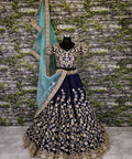 The Navy Blue Lehenga set is Adorned with Colourful Resham Embroidery on the Blouse and Lehenga for women. - ReadyToWearshop