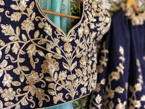 The Navy Blue Lehenga set is Adorned with Colourful Resham Embroidery on the Blouse and Lehenga for women. - ReadyToWearshop