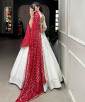 White classic lehenga choli crafted from the finest cotton, adorned with gamthi work blouse - ReadyToWearshop