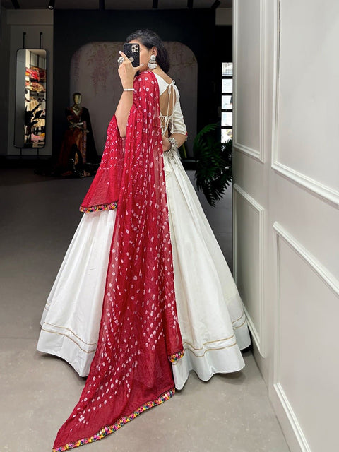 White classic lehenga choli crafted from the finest cotton, adorned with gamthi work blouse - ReadyToWearshop