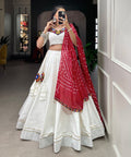 White classic lehenga choli crafted from the finest cotton, adorned with gamthi work blouse - ReadyToWearshop
