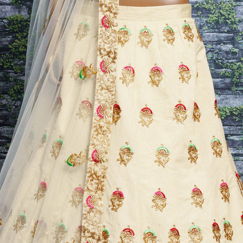 white elegance with this splendid ensemble in pastel color lehenga choli for women in wedding - ReadyToWearshop