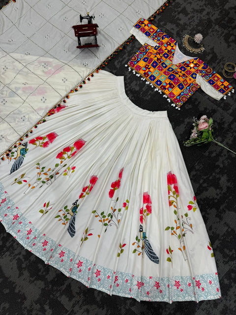 White Elegant Rayon New Navratri Collection Lehenga Choli With Full Heavy Embroidery Sequence Work Lehenga choli For Women - ReadyToWearshop