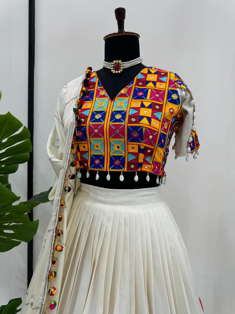 White Elegant Rayon New Navratri Collection Lehenga Choli With Full Heavy Embroidery Sequence Work Lehenga choli For Women - ReadyToWearshop