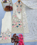 White Graceful Party Wear Look Pur Chinon Silk Top Plazzo & Dupatta Set For Women In USA - ReadyToWearshop