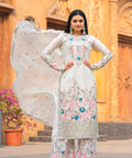 White Graceful Party Wear Look Pur Chinon Silk Top Plazzo & Dupatta Set For Women In USA - ReadyToWearshop