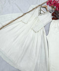 White Party Wear Look Pur Chinon Silk Fancy Alia cut Anarkali Gown,Dupatta & Bottom Set For Women - ReadyToWearshop