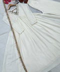 White Party Wear Look Pur Chinon Silk Fancy Alia cut Anarkali Gown,Dupatta & Bottom Set For Women - ReadyToWearshop