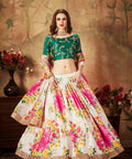 Off White And Green Vibrant Fancy Lehenga Choli For Women In Wedding Occasion with Dupatta in USA - ReadyToWearshop