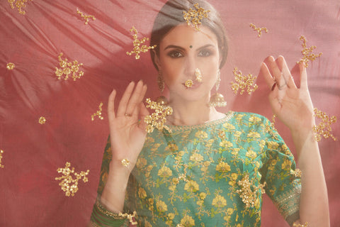 Cream And Green Traditional fancy lehenga Choli for women In Wedding Occasion with Dupatta in USA - ReadyToWearshop