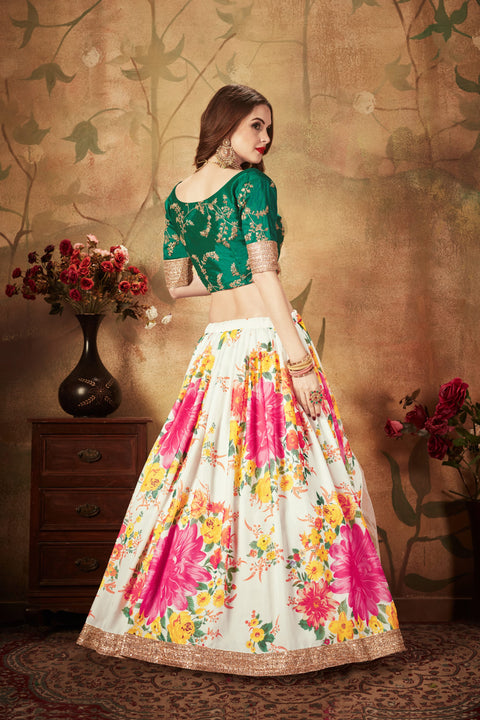 Off White And Green Vibrant Fancy Lehenga Choli For Women In Wedding Occasion with Dupatta in USA - ReadyToWearshop