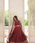 Wine Enchanting and vibrant, our Dayble Viscose Jacquard lehenga set is perfect for Any Occasions - ReadyToWearshop