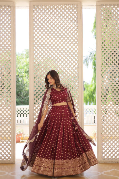 Wine Enchanting and vibrant, our Dayble Viscose Jacquard lehenga set is perfect for Any Occasions - ReadyToWearshop