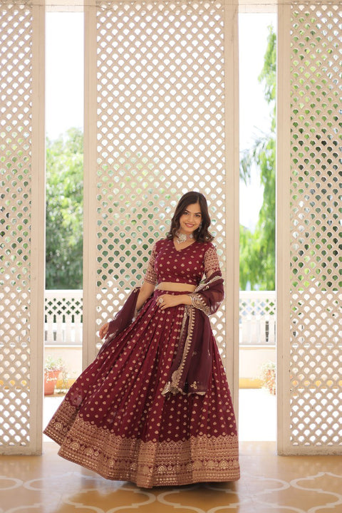 Wine Enchanting and vibrant, our Dayble Viscose Jacquard lehenga set is perfect for Any Occasions - ReadyToWearshop