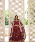 Wine Enchanting and vibrant, our Dayble Viscose Jacquard lehenga set is perfect for Any Occasions - ReadyToWearshop