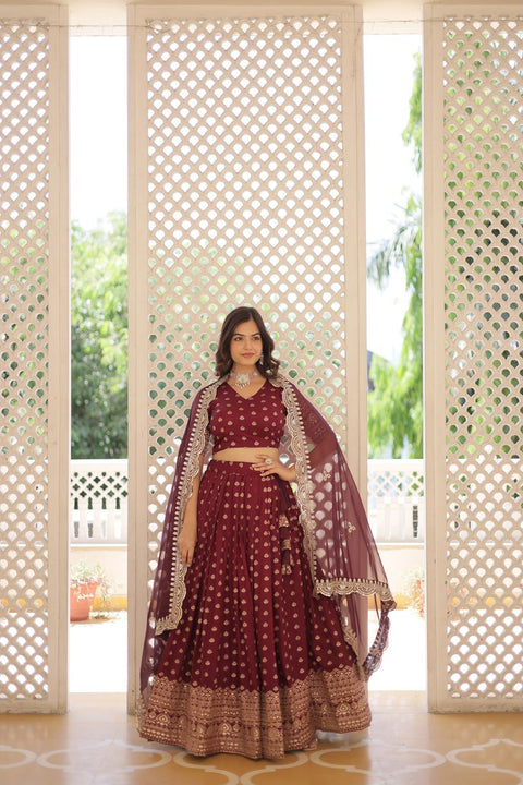 Wine Enchanting and vibrant, our Dayble Viscose Jacquard lehenga set is perfect for Any Occasions - ReadyToWearshop