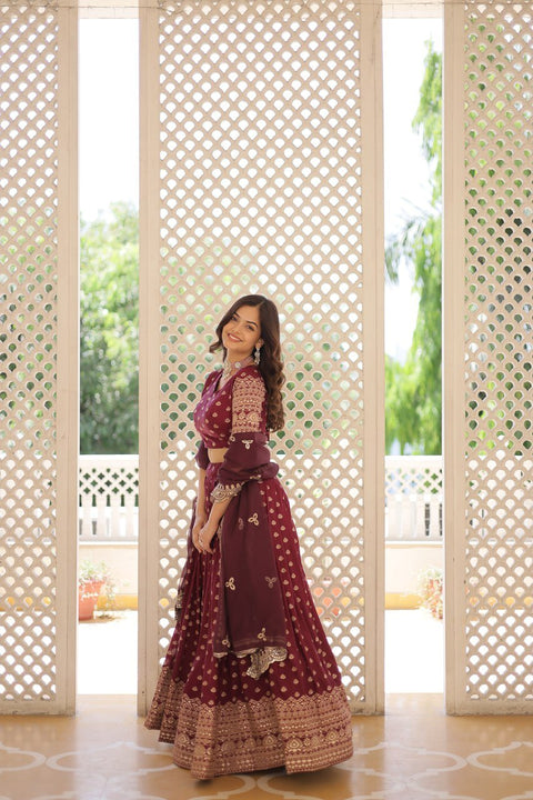 Wine Enchanting and vibrant, our Dayble Viscose Jacquard lehenga set is perfect for Any Occasions - ReadyToWearshop