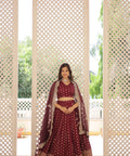 Wine Enchanting and vibrant, our Dayble Viscose Jacquard lehenga set is perfect for Any Occasions - ReadyToWearshop