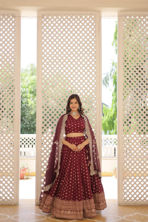 Wine Enchanting and vibrant, our Dayble Viscose Jacquard lehenga set is perfect for Any Occasions - ReadyToWearshop