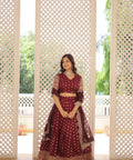 Wine Enchanting and vibrant, our Dayble Viscose Jacquard lehenga set is perfect for Any Occasions - ReadyToWearshop