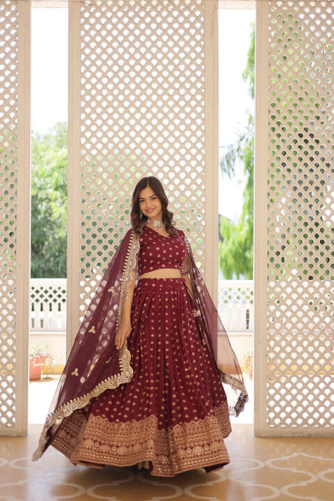 Wine Enchanting and vibrant, our Dayble Viscose Jacquard lehenga set is perfect for Any Occasions - ReadyToWearshop