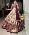 Wine Tussar Silk Lehenga Set with Perfect floral and patola print design for women - ReadyToWearshop