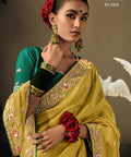 Yellow Dola Silk Saree with blouse in USA, Perfect for Indian wedding sequins saree - ReadyToWearshop