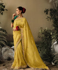 Yellow Dola Silk Saree with blouse in USA, Perfect for Indian wedding sequins saree - ReadyToWearshop