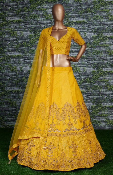 Yellow Flaunt your simple and pretty look with this hypnotic colored lehenga choli For Women - ReadyToWearshop
