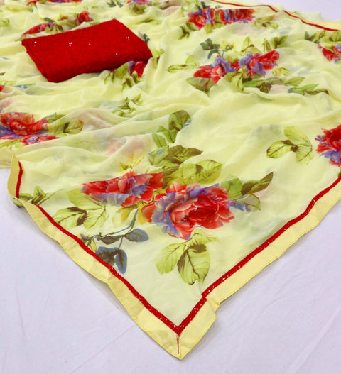 Yellow Indian saree with blouse in USA, Perfect for Indian Daily wear, partywear sequins saree - ReadyToWearshop