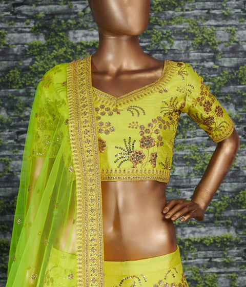 Yellow Wedding wear Heavy Lehenga Choli for Women with Dupatta Sequence Lehenga Choli In USA - ReadyToWearshop